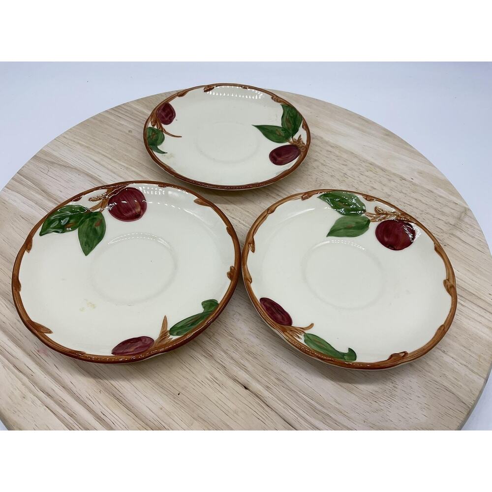 VTG Franciscan Apple Saucer Set‎ of 3 - 6" Plates Hand Decorated California USA